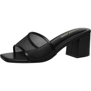 🆕Women Black Mesh Square Open Toe Heels Sandals Low Block Chunky Heeled Sandal